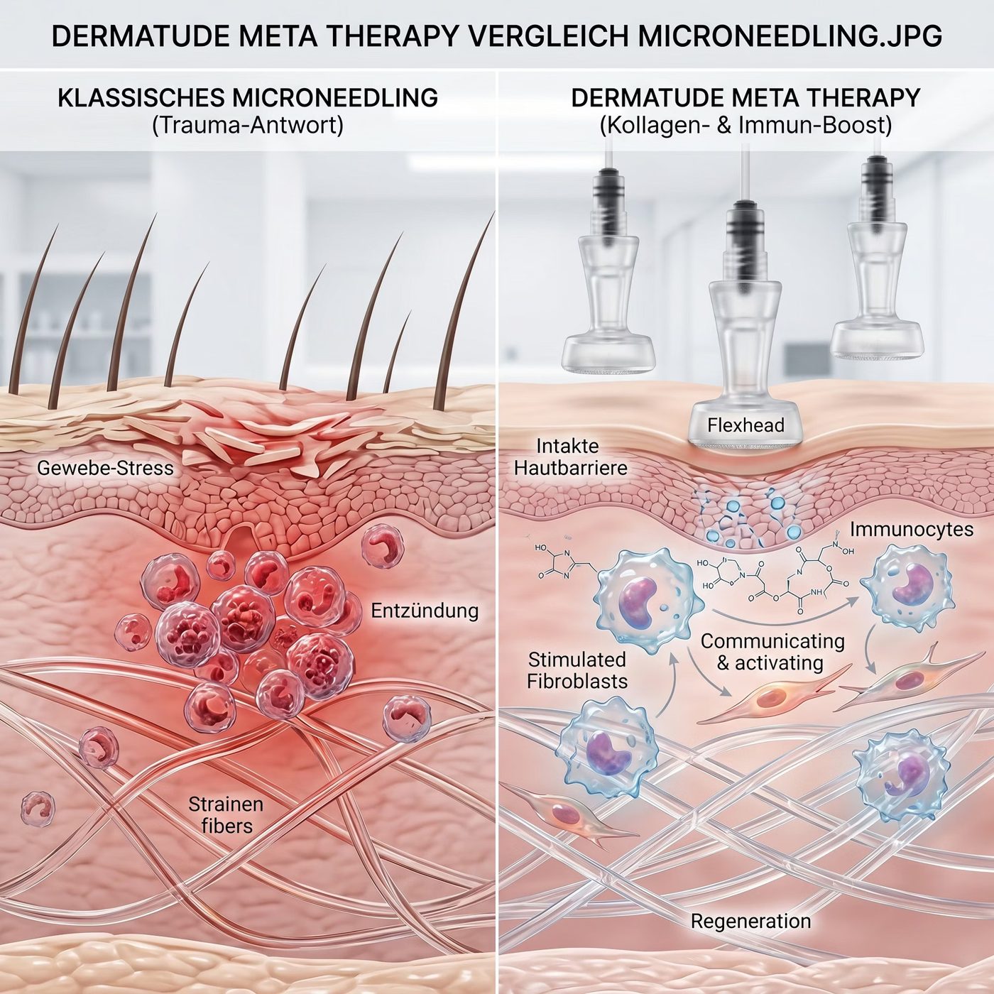 Vergleich klassisches Microneedling und Dermatude Meta Therapy